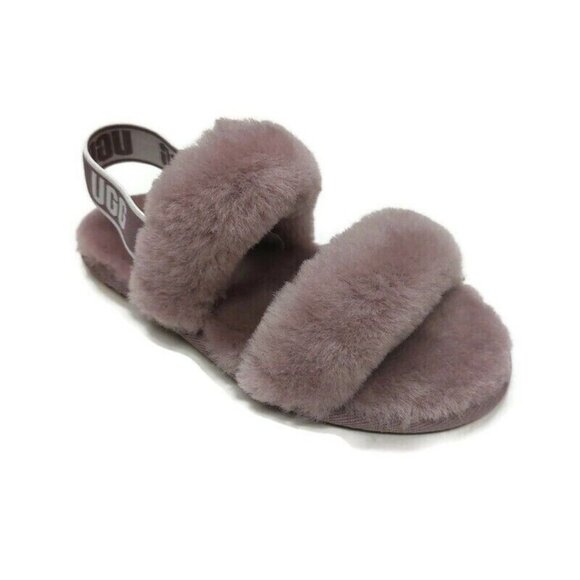 UGG Oh Yea Fluff Slide Slippers Size 12 Ages 5-6 S/N 1116636 Sheepskin Shadow - Picture 1 of 8